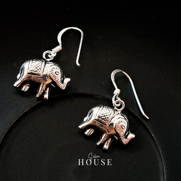 925 Silver Elephant Earrings, Silver Boho earrings