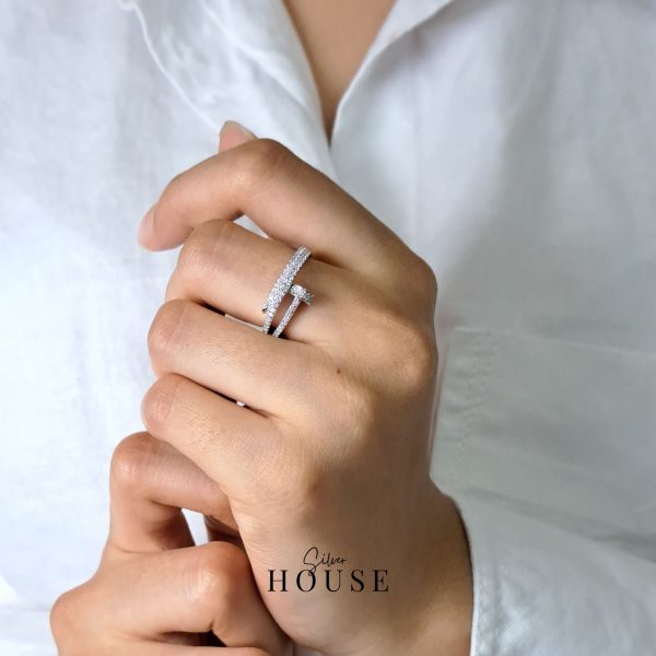 Silver Cartier Nail Diamond Ring by Silver House