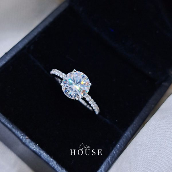 Solitaire Diamond Silver Ring by Silver House