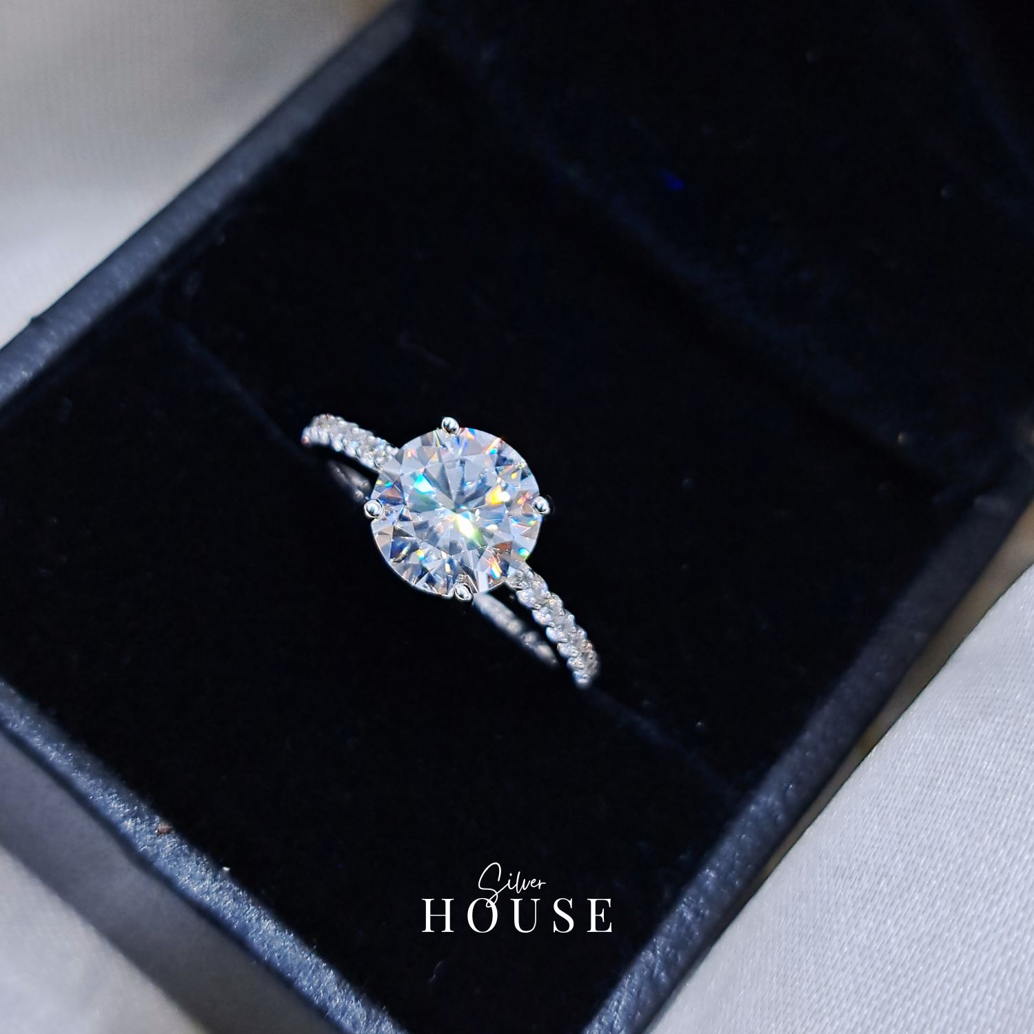 Solitaire Diamond Silver Ring by Silver House