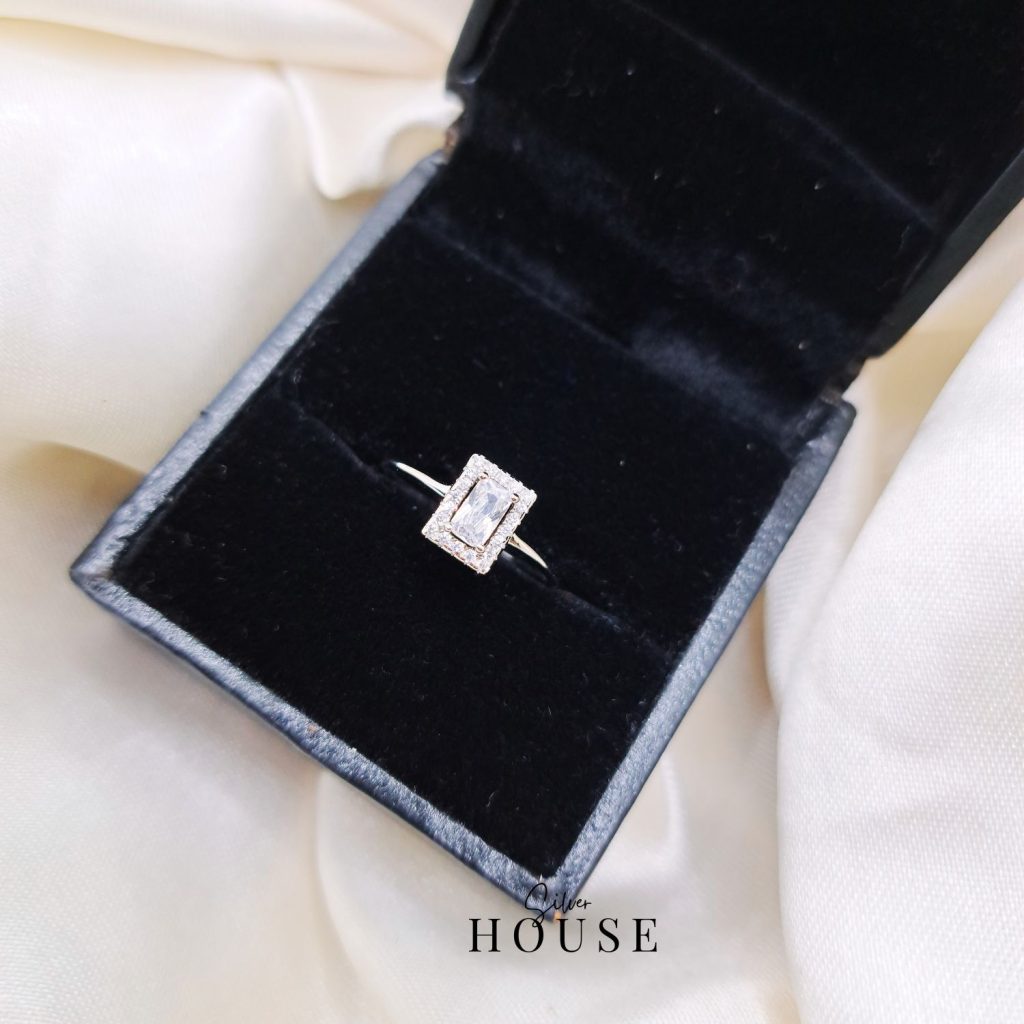 Emerald cut diamond silver Ring, Promise ring by Silver House