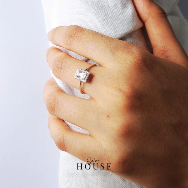 Emerald cut diamond silver Ring, Promise ring by Silver House