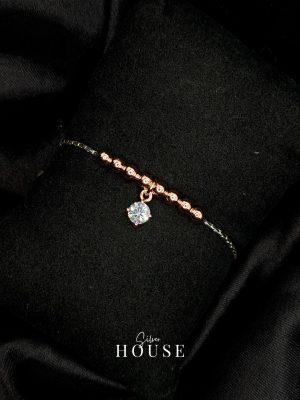 Solitaire Diamond Rose Gold Silver Adjustable Bracelet