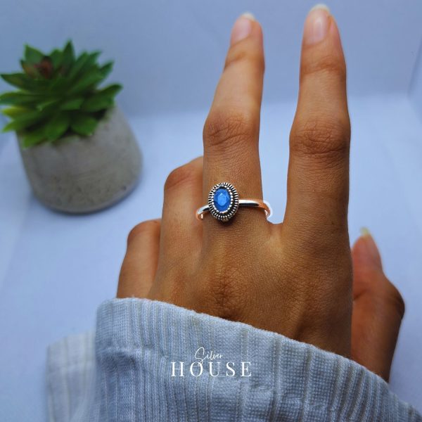 925 Silver Blue Stone Ring-1, silver adjustable ring by Silver House