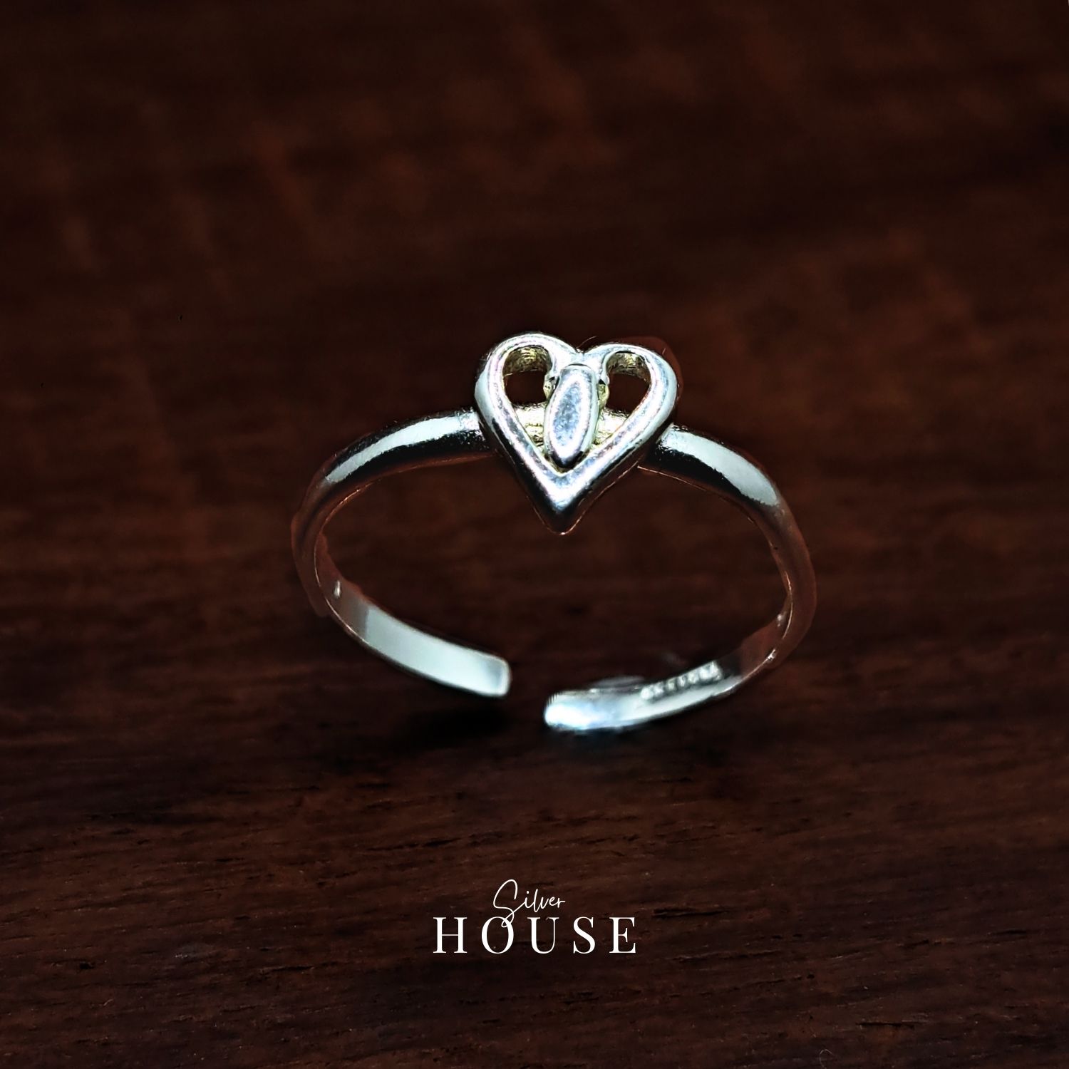 925 pure Silver Heart Ring, Adjustable silver ring,