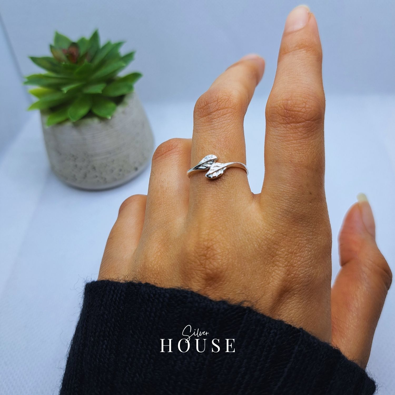 925 Silver Leaf Ring adjustable silver rinf by Silver house, lightweight