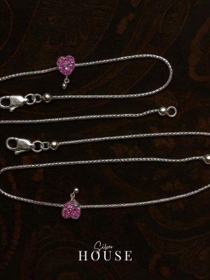 925 Pink Heart Silver Payal-2 light weight hallmarked chandi ki payal