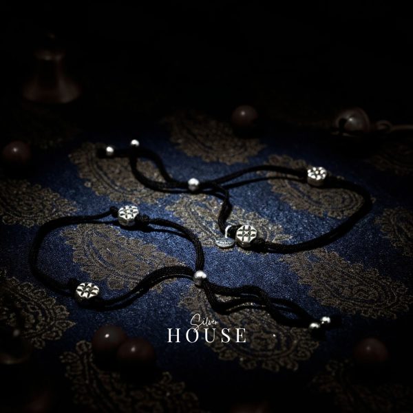 925 Silver Boho Black Thread Anklet
