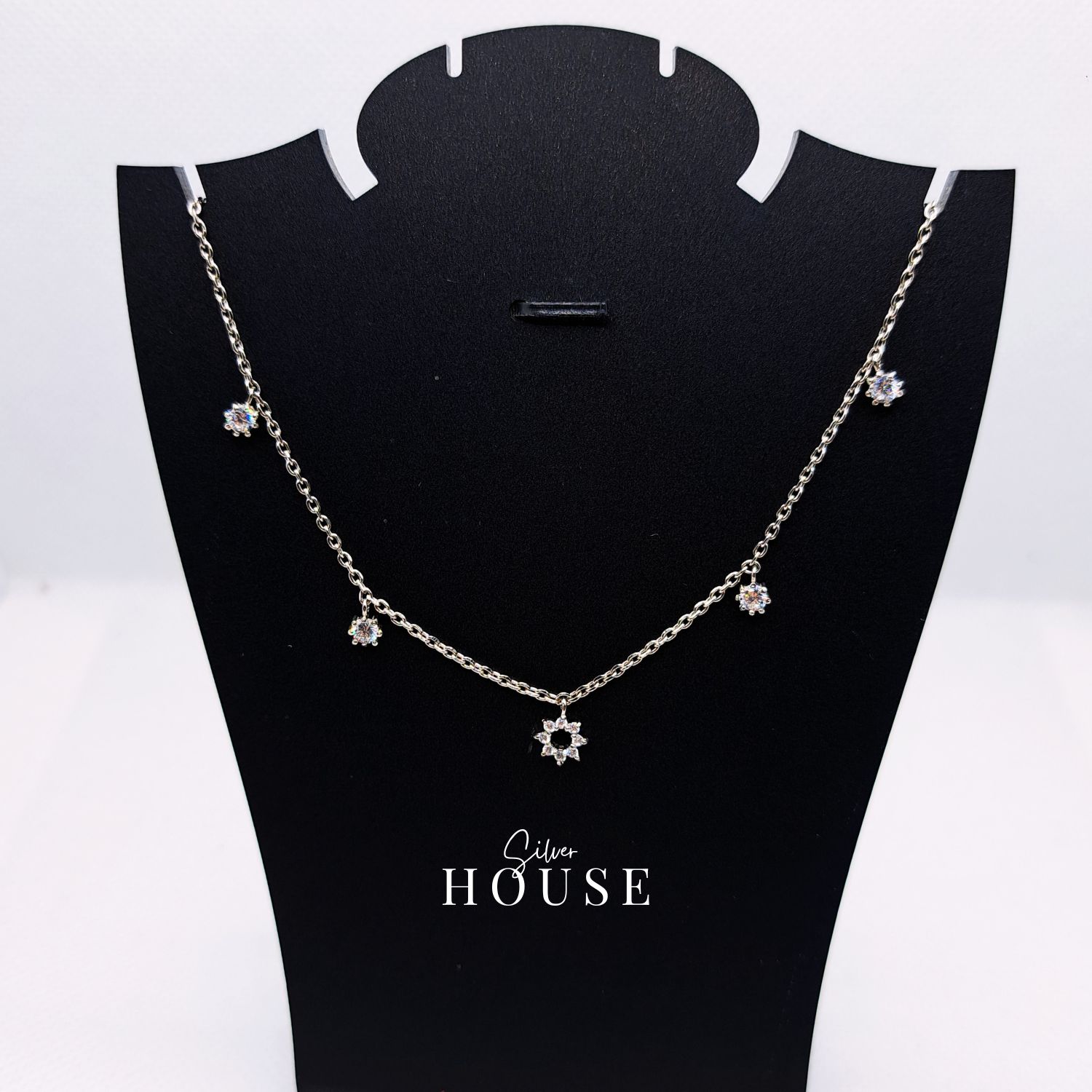 925 Silver Charm Necklace, light silver necklace