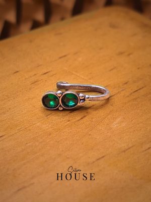 925 Silver Nose Pin Double Green Stone (Clip On)-1