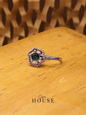 925 Silver Nose Pin Green Stone Hexagon