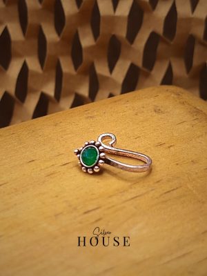 925 Silver Nose Pin Green Stone