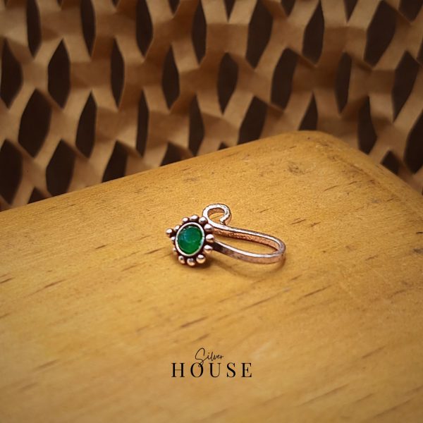 925 Silver Nose Pin Green Stone