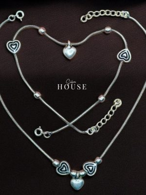 925 Silver Heart Payal, light weight silver payal, 925 pure silver anklet
