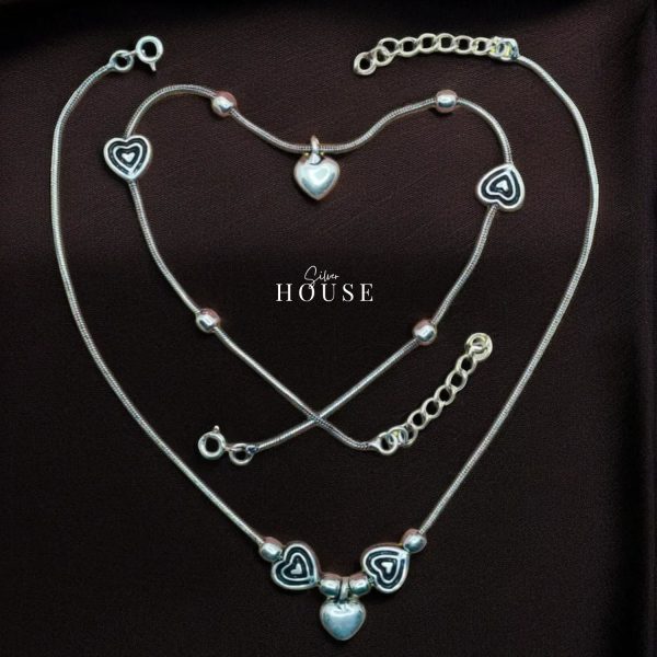 925 Silver Heart Payal, light weight silver payal, 925 pure silver anklet