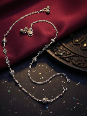 925 Silver Oxidized Payal light weight silver anklet