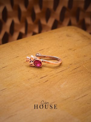 925 Silver Pink Stone with Hearts Nose Pin (Clip On)