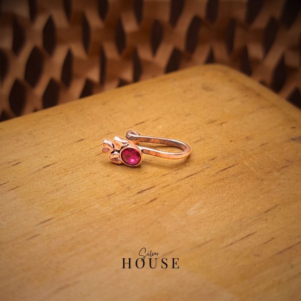 925 Silver Pink Stone with Hearts Nose Pin (Clip On)