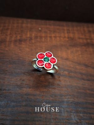 925 Silver Red Flower Ring, light weight silver ring, adjustable silver ring