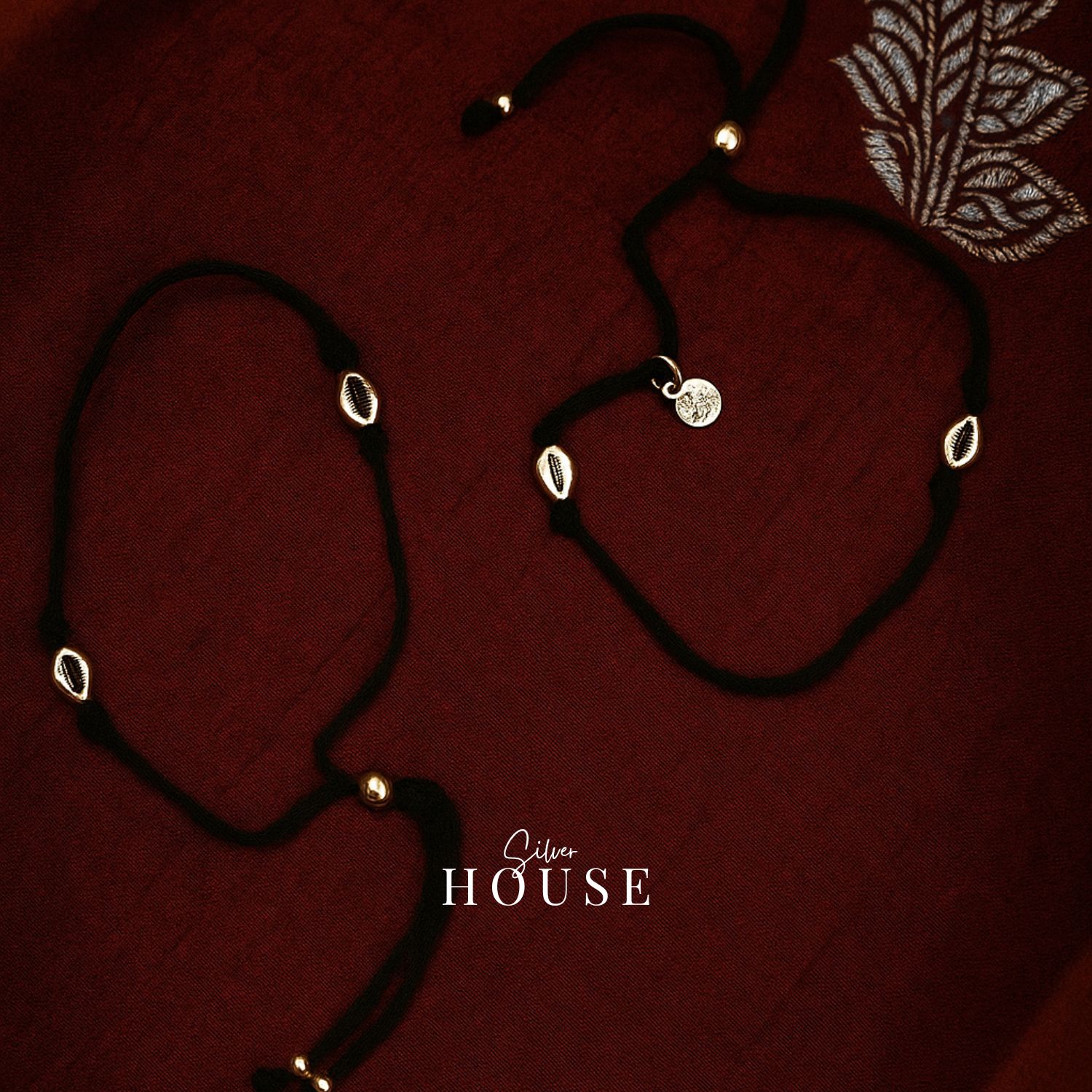 925 Silver Shell Black thread anklet