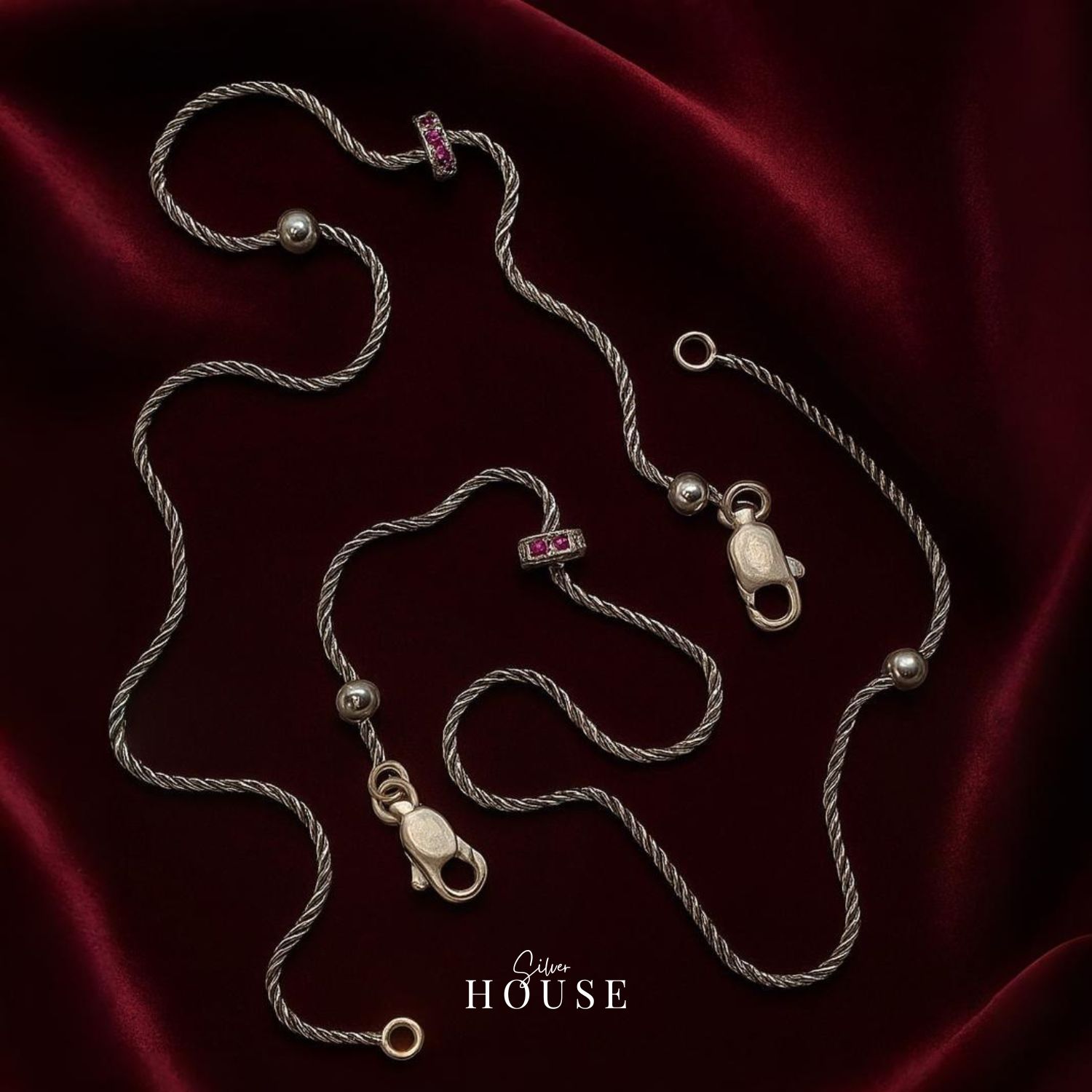 925 Pink Stone Silver Payal, light weight silver payal, hallmarked silver payal