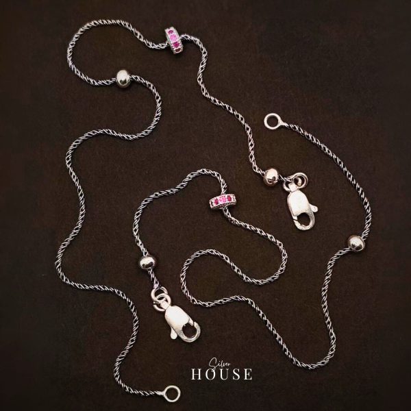 925 Pink Stone Silver Payal, light weight silver payal, hallmarked silver payal