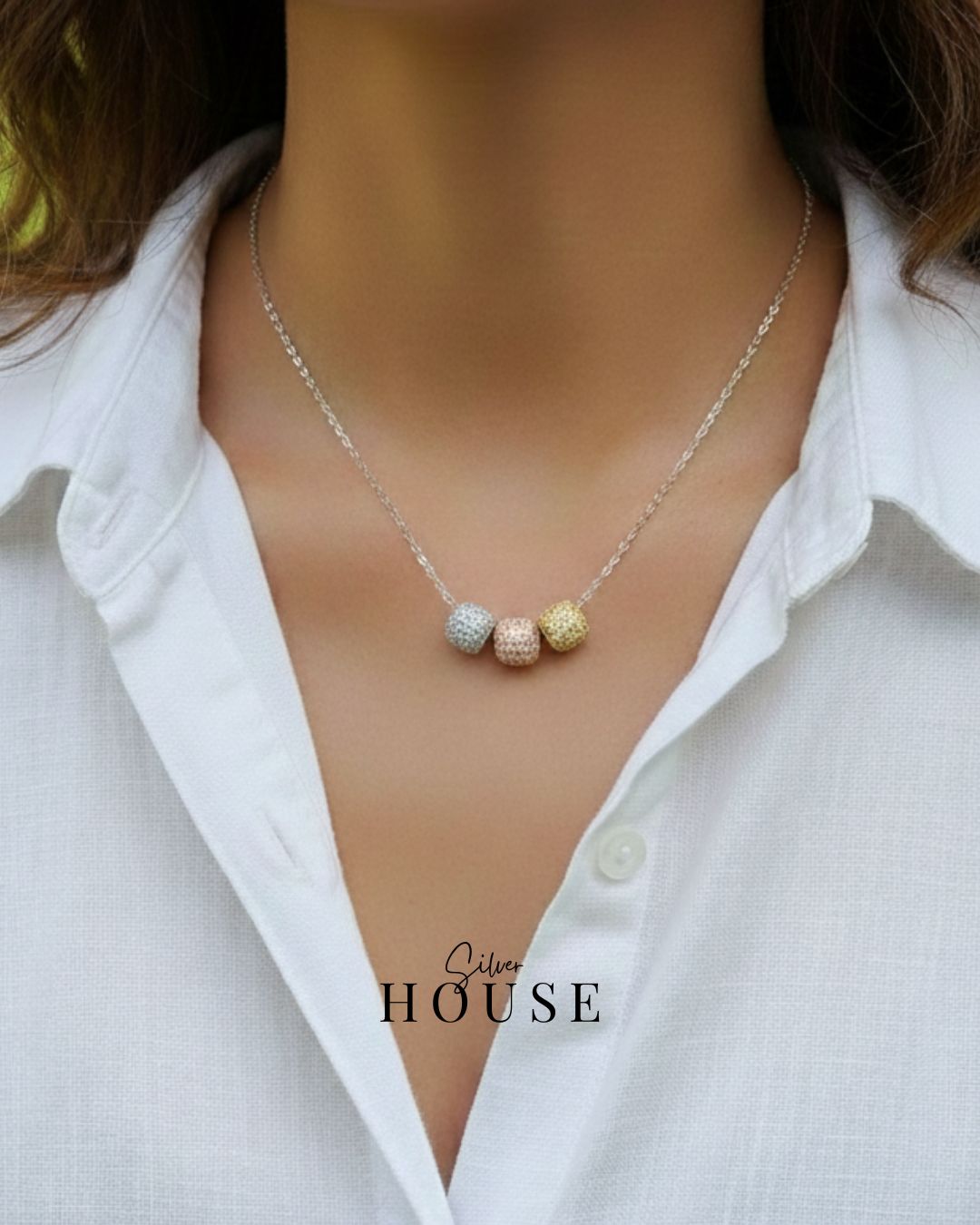 925 Silver 3 color Necklace - Image 2