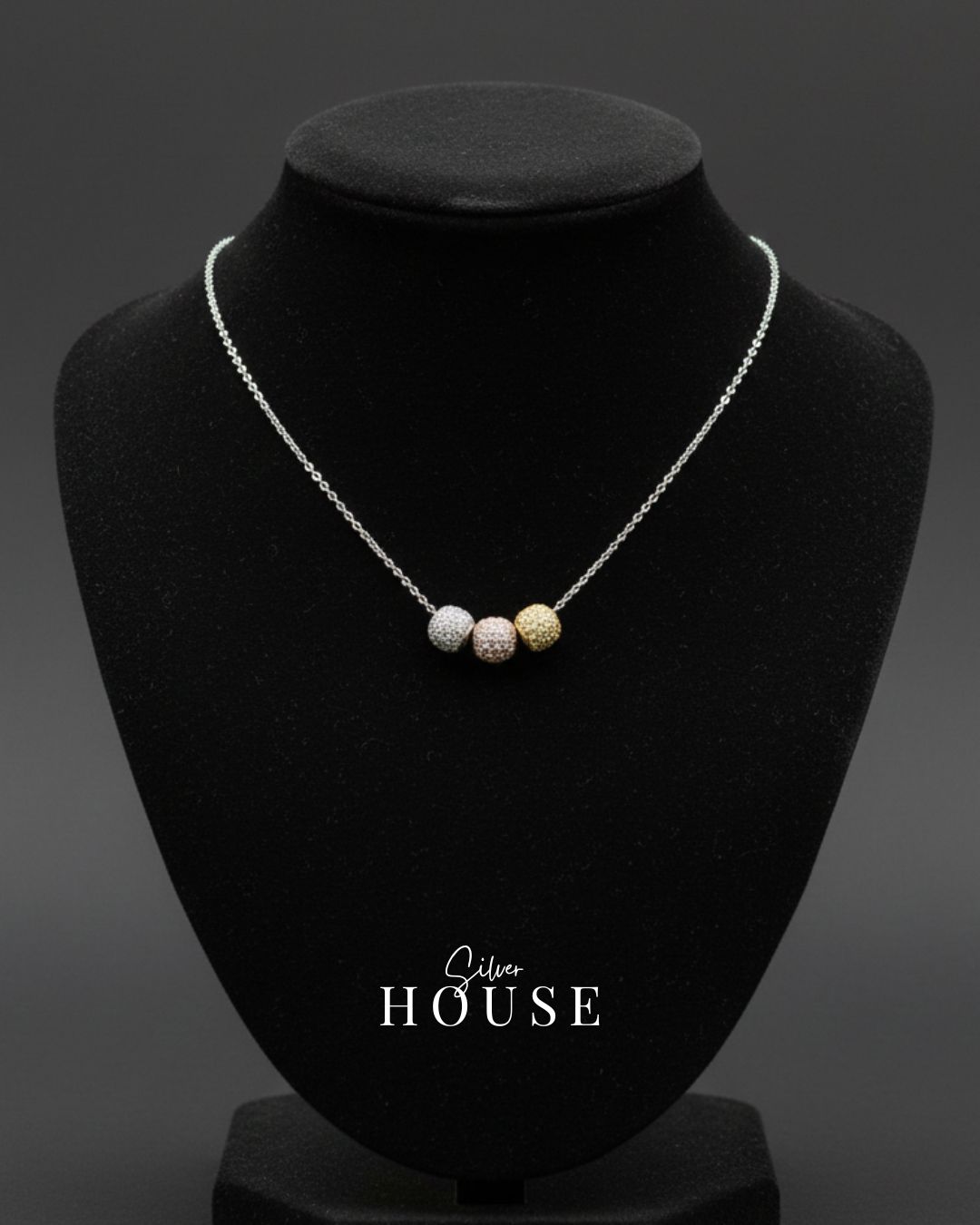 925 Silver 3 color Necklace by Silver House