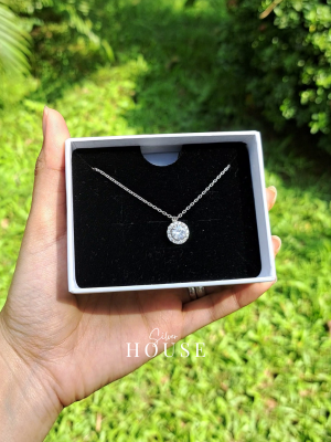 925 Silver Round Diamond Halo Necklace