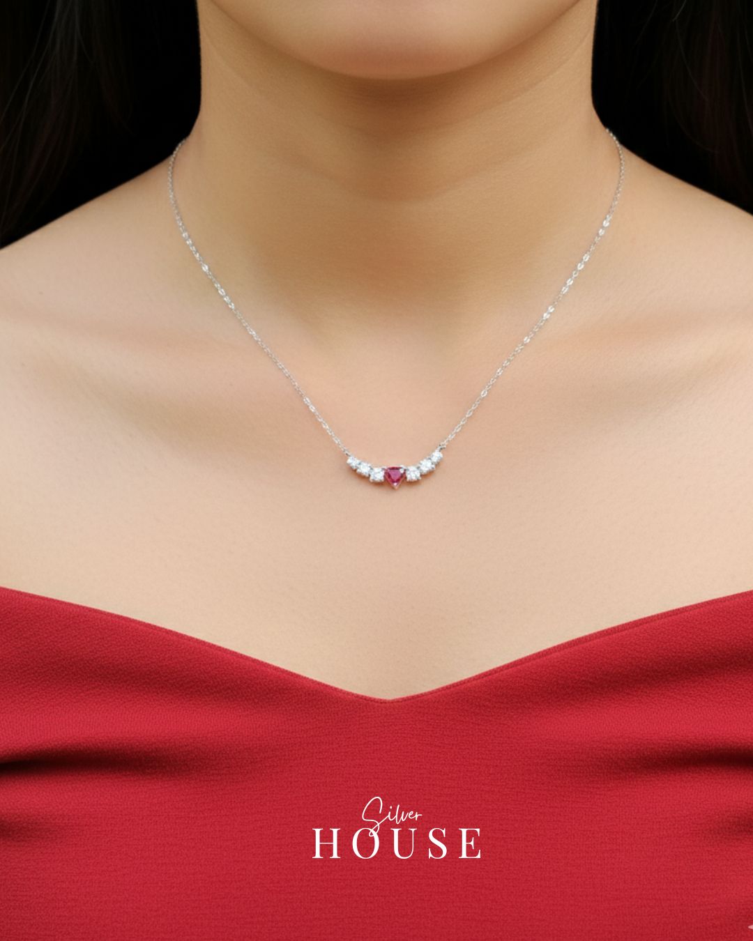 925 Silver Red Heart Necklace