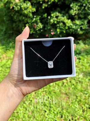 Silver Radiant Cut Cz Diamond Halo Necklace