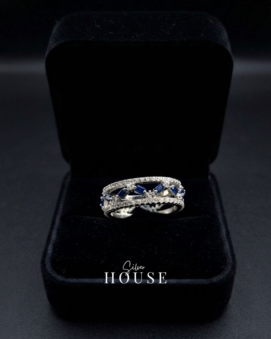 Silver Blue Stone Eterenity Ring