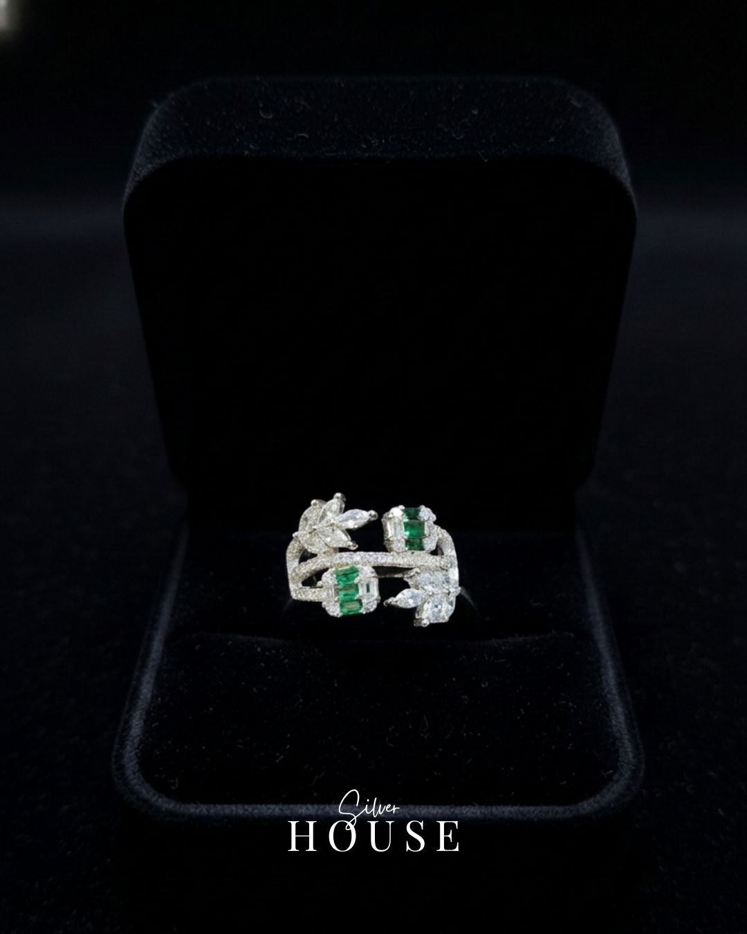 925 Silver Green Stone Ring, 925 silver cocktail ring by silver house