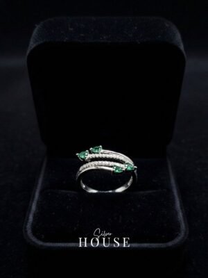 925 Silver Emerald CZ Bypass Ring, beautiful cocktail ring