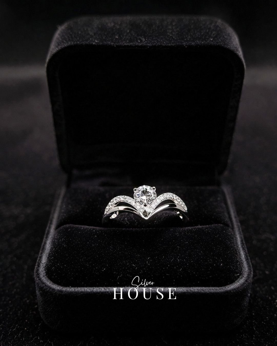 925 silver V shape solitaire ring