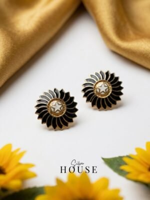 925 Silver Meenakari Sunflower Earrings - Black by Silver House