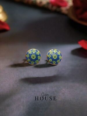 925 Silver Mini Meenakari Stud Earrings Blue & Green