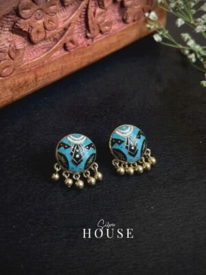 925 silver meenakari stud earrings mor baug style - Blue