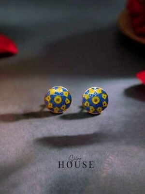 925 Silver Mini Meenakari Stud Earrings Blue & Yellow