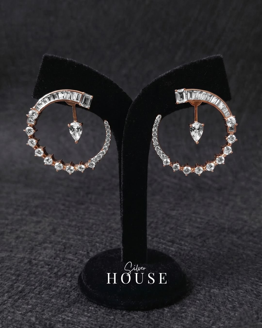 C-Shape Diamond Drop Earrings by Silver House
