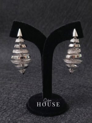 Silver Spiral Stack CZ Drop Earrings by Silver House