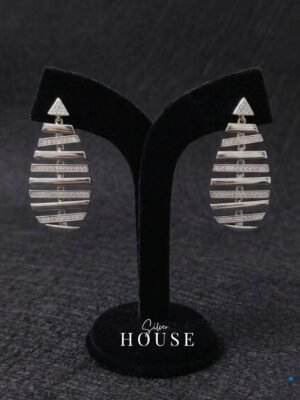 925 Silver Layered Bar CZ Drop Earrings by Silver House