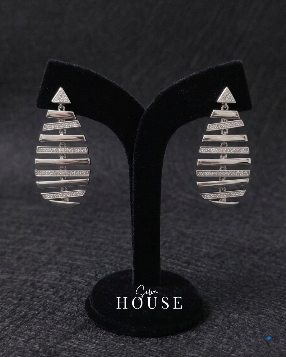 925 Silver Layered Bar CZ Drop Earrings by Silver House