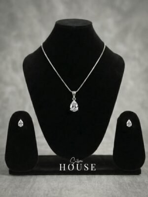 Silver Pear Cut CZ Diamond Pendant Set by Silver House