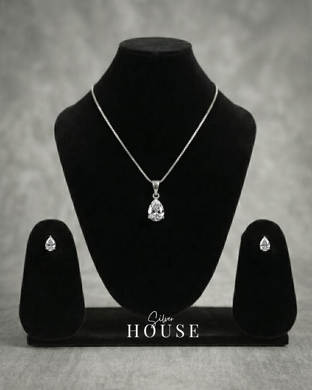 Silver Pear Cut CZ Diamond Pendant Set by Silver House
