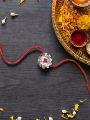 925 Silver Rakhi with Red Stone