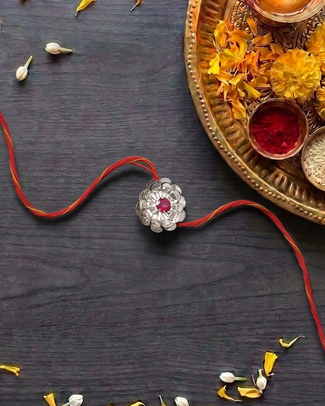 925 Silver Rakhi with Red Stone