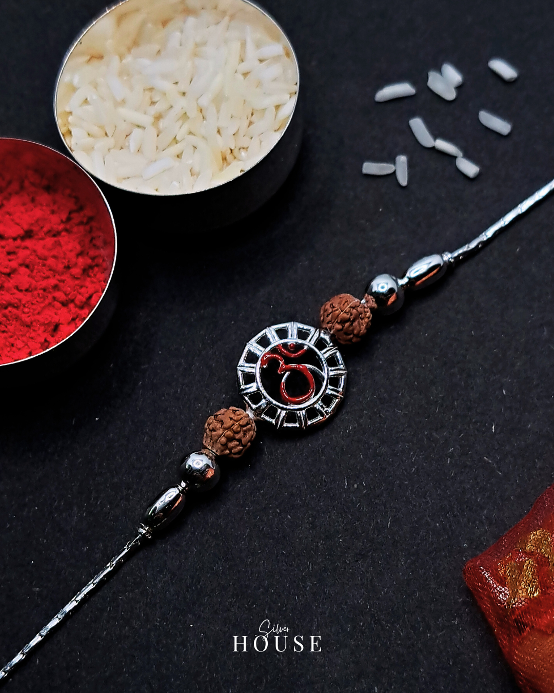 925 Silver Om Rakhi with Rudraksh