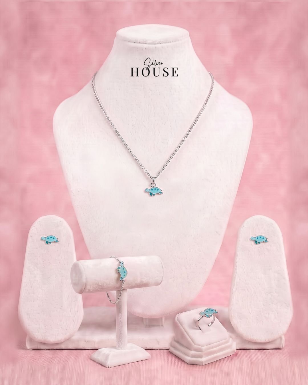925 Silver Tortoise Jewelry Set for Kids