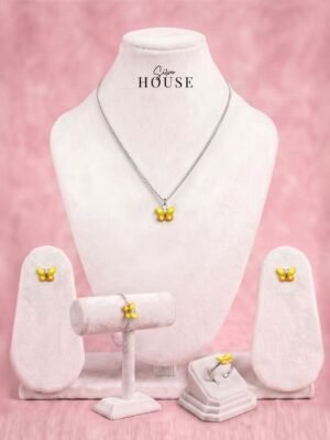 925 Silver Yellow Butterfly Jewelry Set for Kids